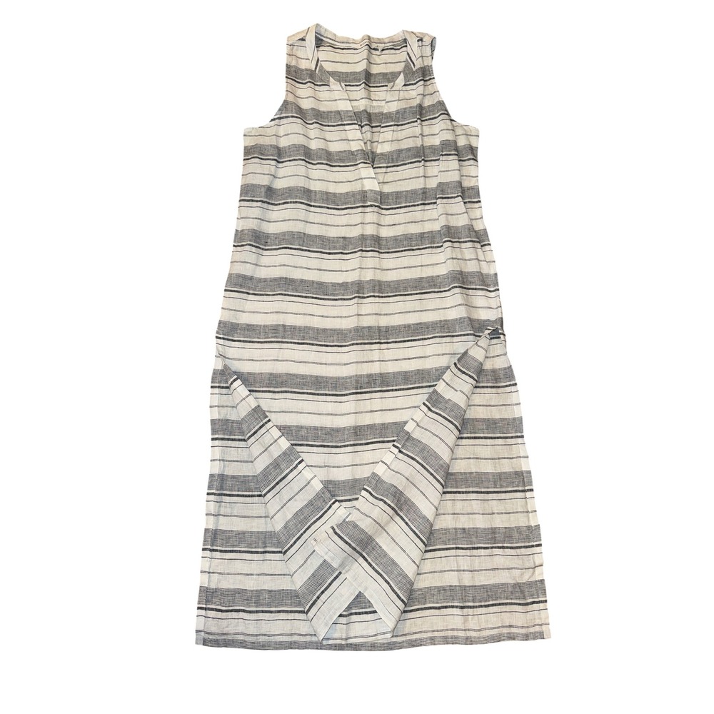Athleta Stripe Midi Kaftan Women Medium Navy‎ White Linen Sleeveless Dress - Picture 5 of 8